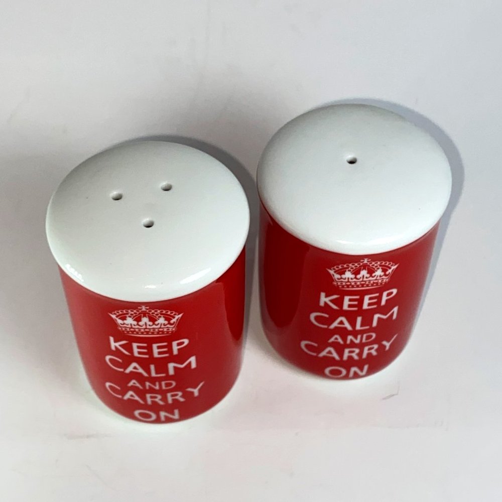 Stay Calm and Carry One Ceramic Salt and Pepper Shakers - Picture 2 of 3
